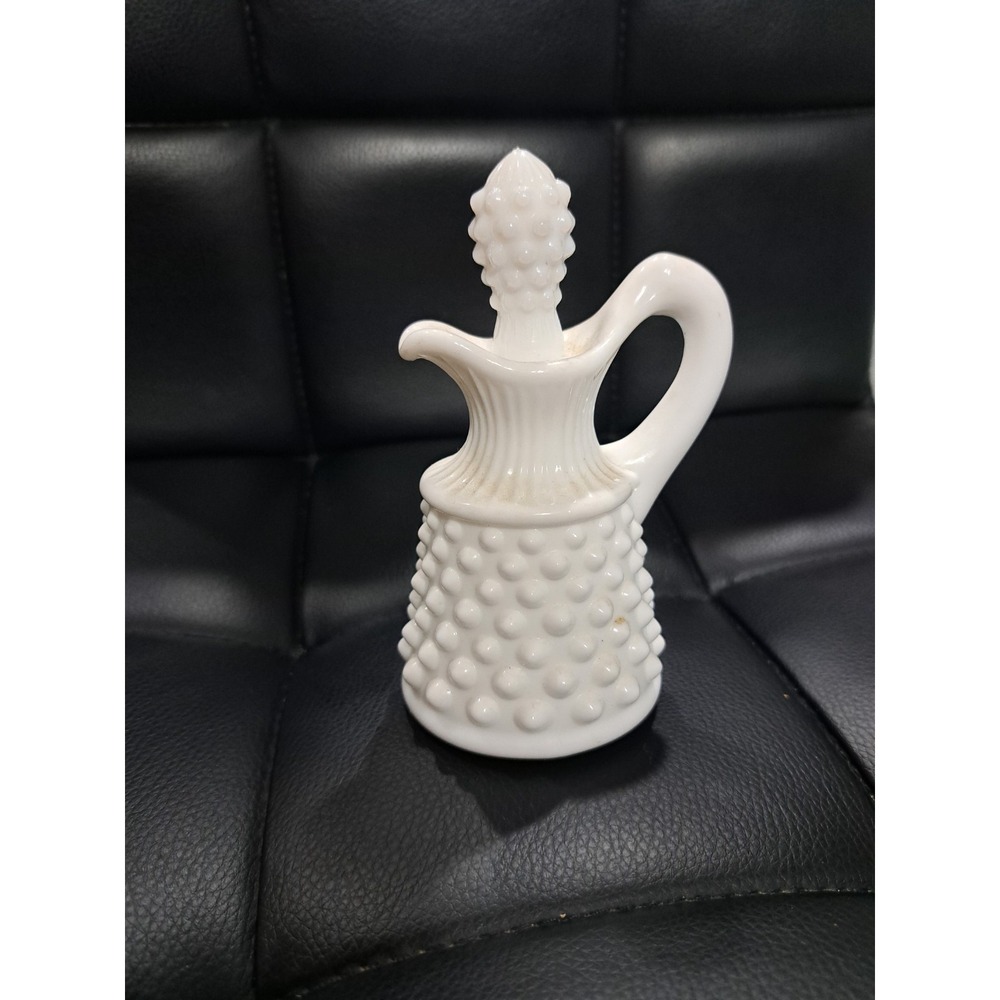 Vintage Hobnail‎ Fenton Milk Glass Mini Pitcher With Stopper